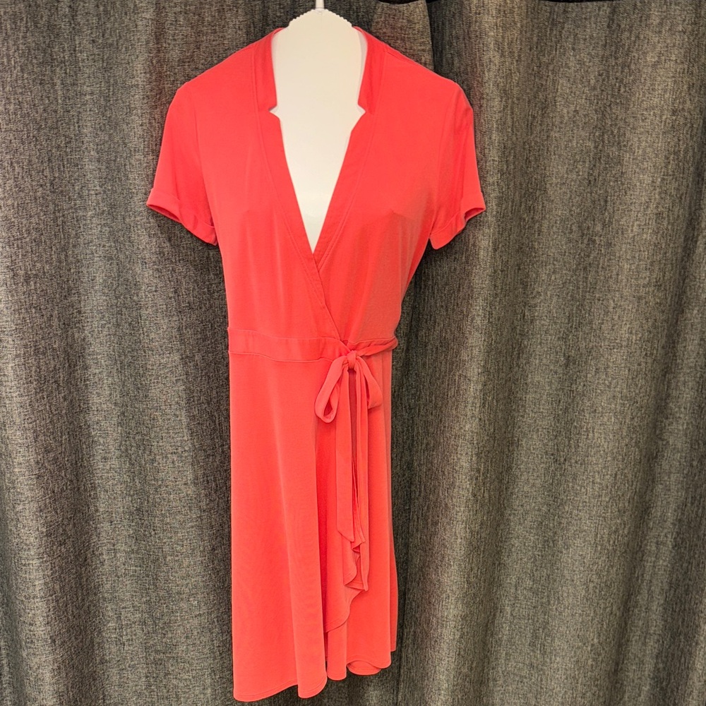 BCBG MAXAZRIA Vibrant Coral Wrap Dress
